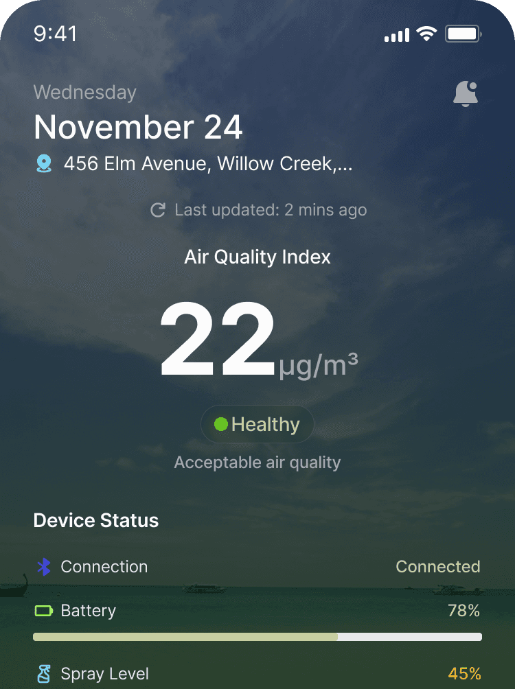 AeChai app showing Air Quality Index of 22 - Healthy