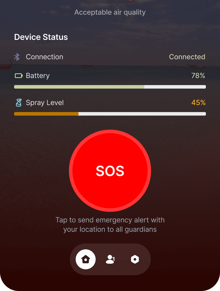 AeChai app showing SOS emergency alert feature